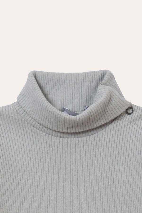 Body Canelado Gola Alta Cinza