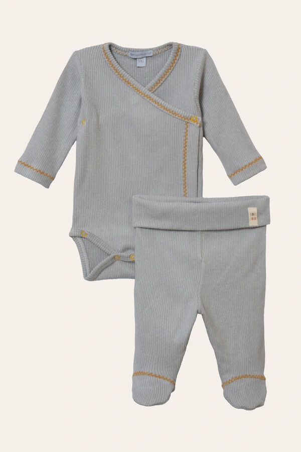 Conjunto Kimono Canelado Cinza