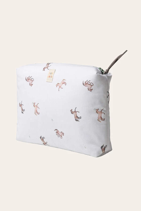 Necessaire Estampa Horses Branco Bege
