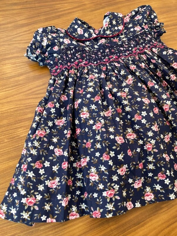 Vestido Eliza Rosas Azul Marinho