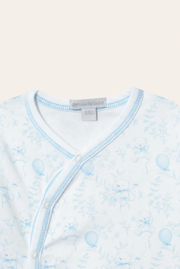 Macacão Abertura Lateral Urso Pima Azul Bebê