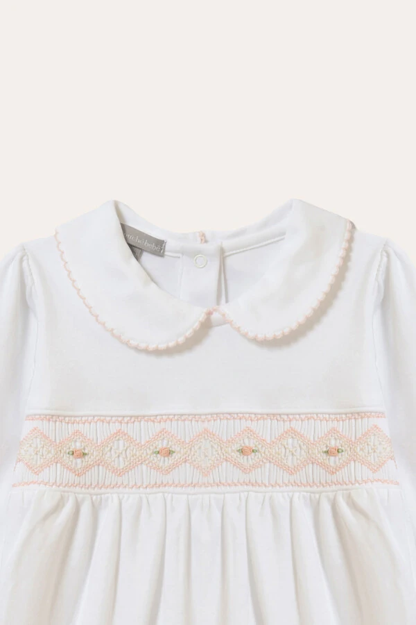 Macacão Smock Delicado Pima sem pé Branco Salmão