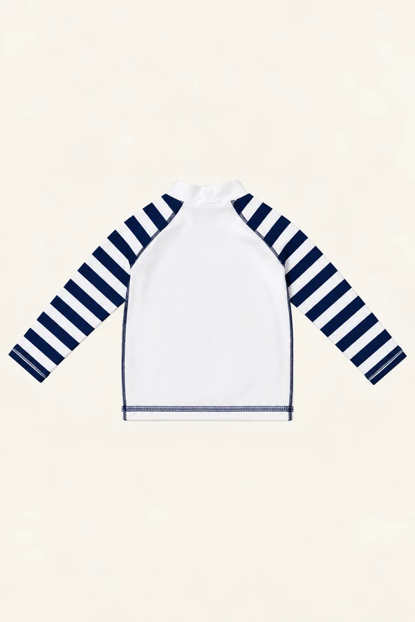 Camiseta Praia Manga Longa Branco Azul Marinho