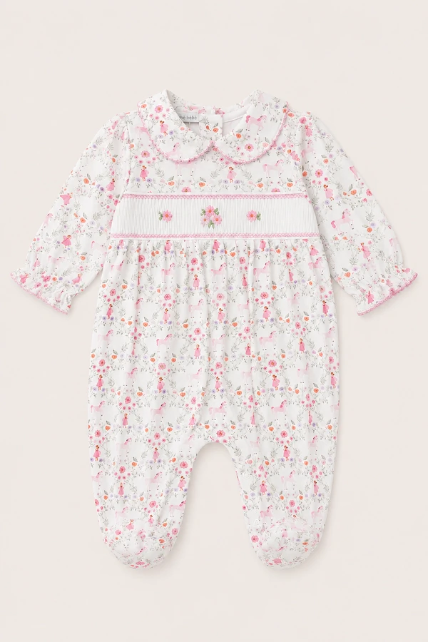 Macacão Smock Floral Pima com Pé Colorido