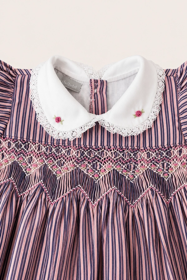 Vestido Eliza Listrinha Azul Marinho Rosa