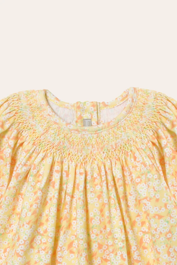 Vestido Smock Floral Pima Amarelo