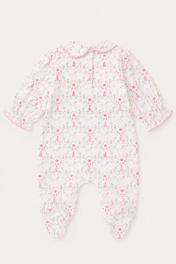 Macacão Smock Floral Pima com Pé Colorido
