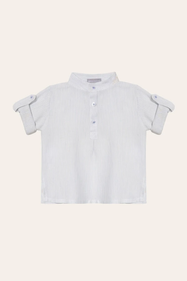 Camisa Gola Padre Listra Branco Azul