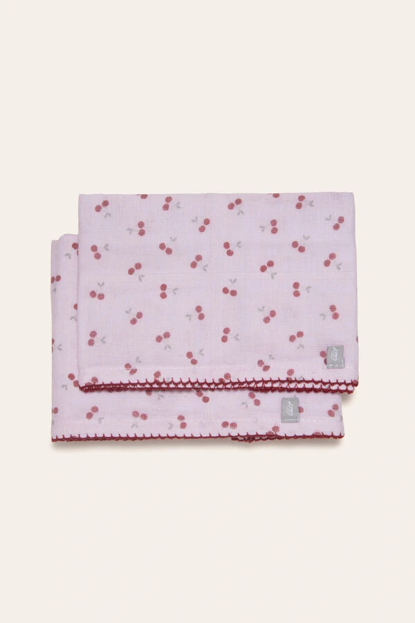 Kit Fralda Estampa Cereja Rosa Vinho