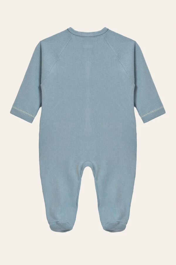 Macacão Canelado Raglan Azul Bebê