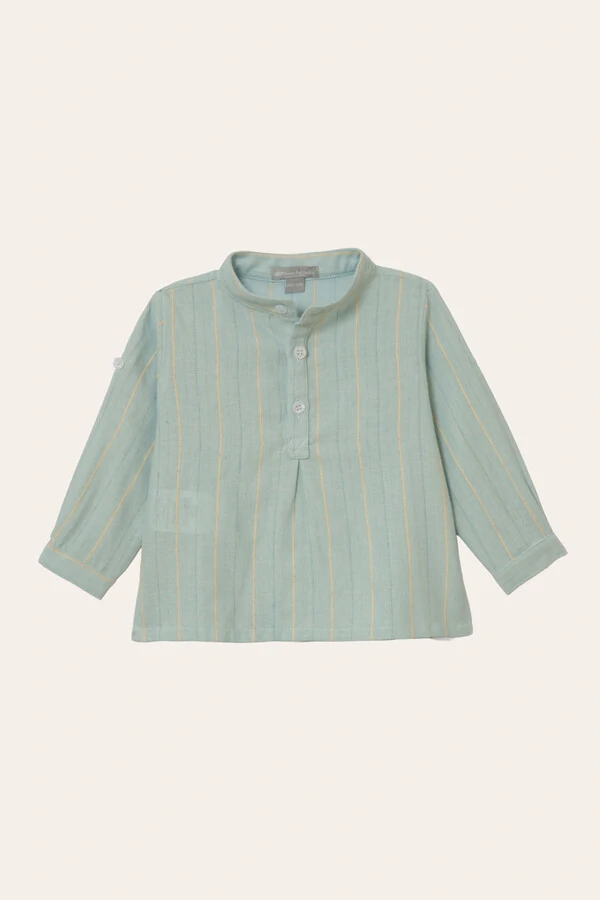 Camisa Gola Padre Listrinha Leve Azul Claro