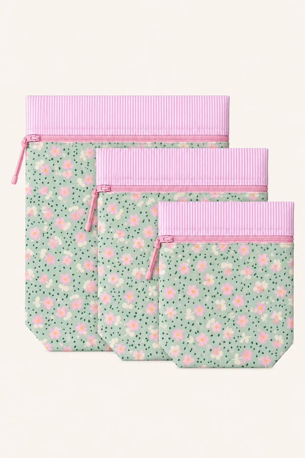 Kit Saquinho Estampa Flor Verde Rosa