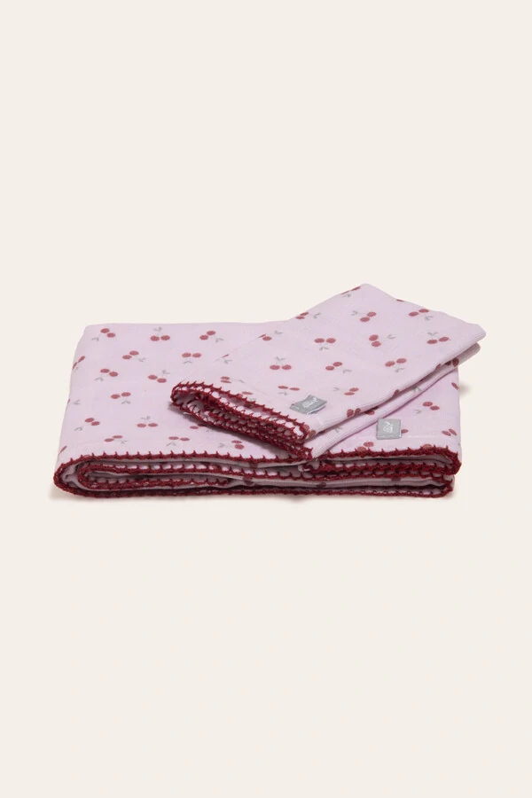 Kit Fralda Estampa Cereja Rosa Vinho