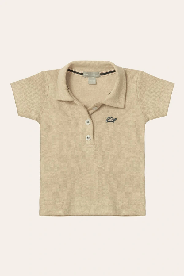 Camiseta Polo Piquet Manga Curta Bege Claro