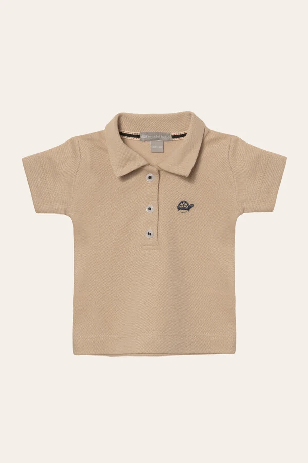 Camiseta Polo Piquet Manga Curta Bege Claro