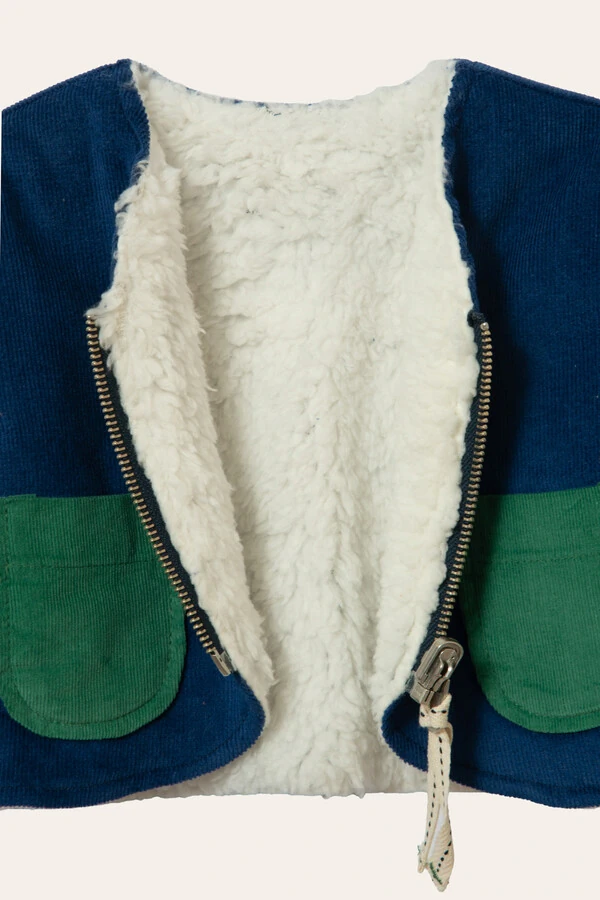 Casaco Dupla Face Veludo Azul Verde