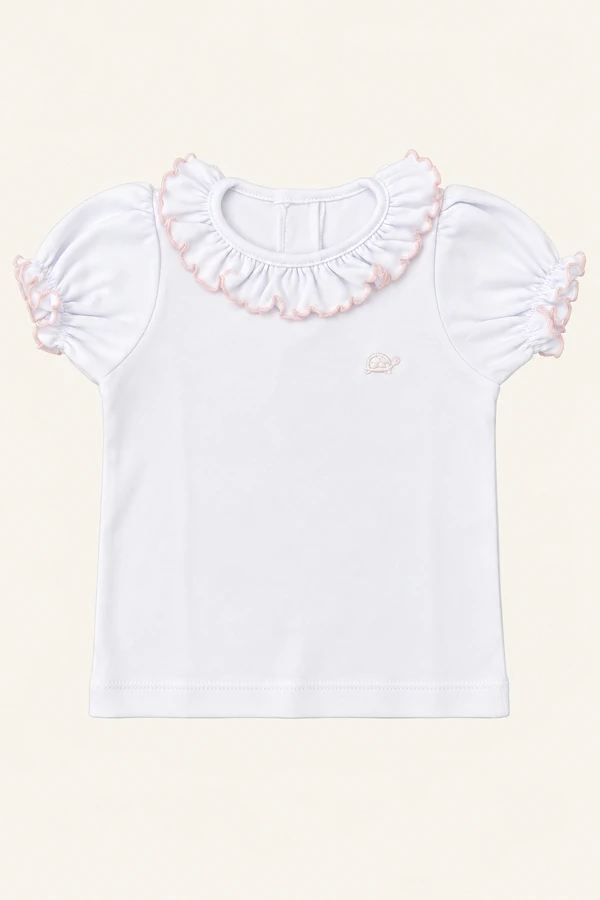 Camiseta Frufru Algodão Egípcio Rosa Claro