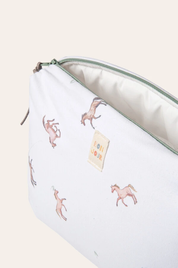 Necessaire Estampa Horses Branco Bege