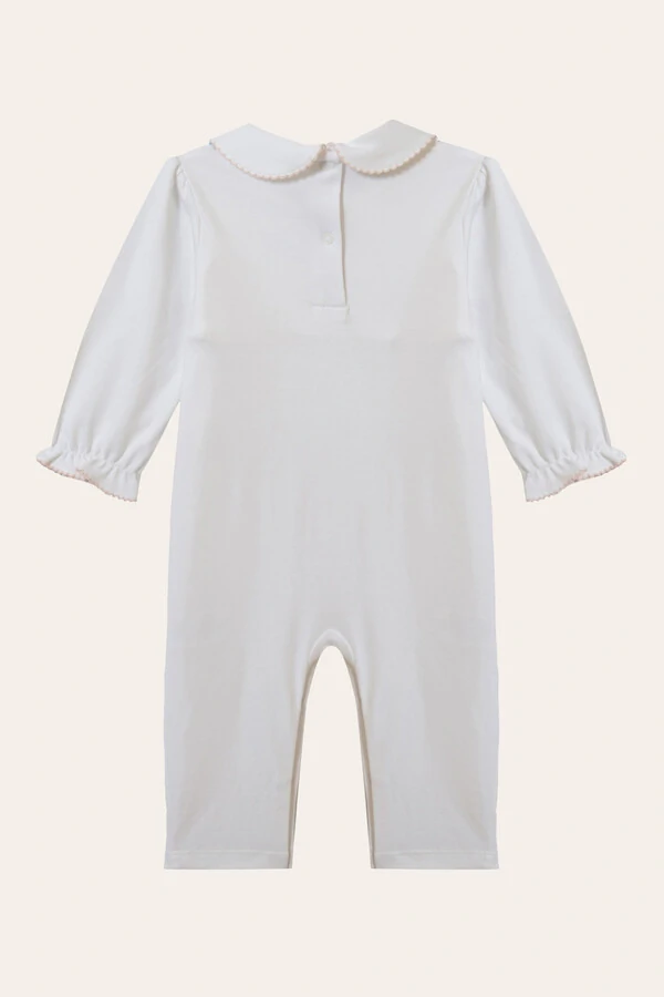 Macacão Smock Delicado Pima sem pé Branco Salmão