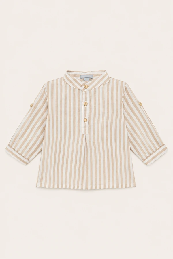 Camisa Gola Padre Listrada Bege