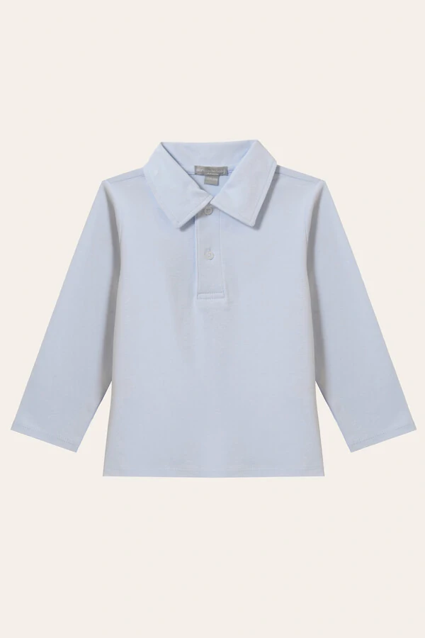 Camiseta Polo Manga Longa Pima Azul Bebê