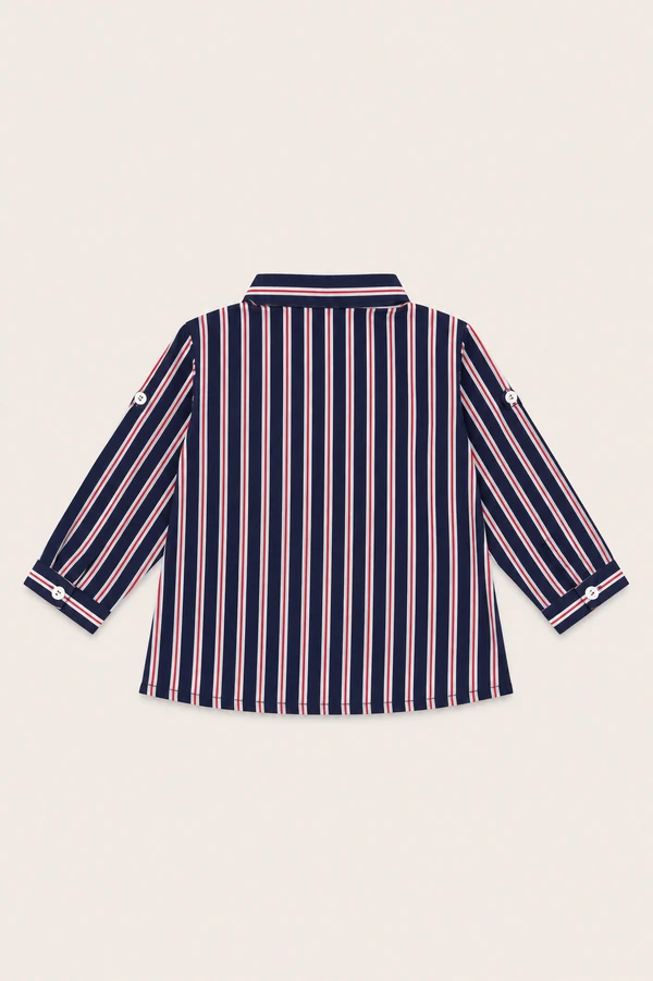 Camisa Gola Padre Fio Tinto Azul Marinho Vermelho
