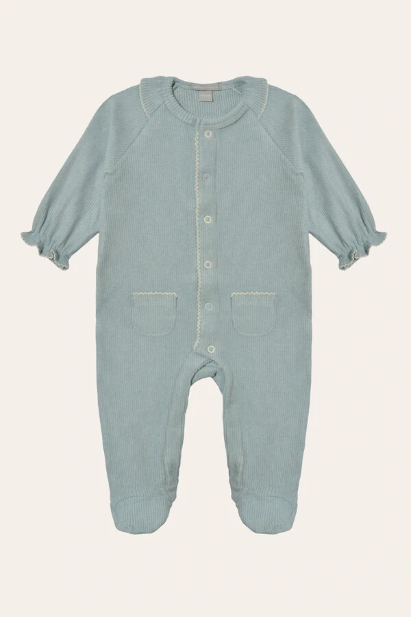 Macacão Canelado Babadinho Azul Bebê