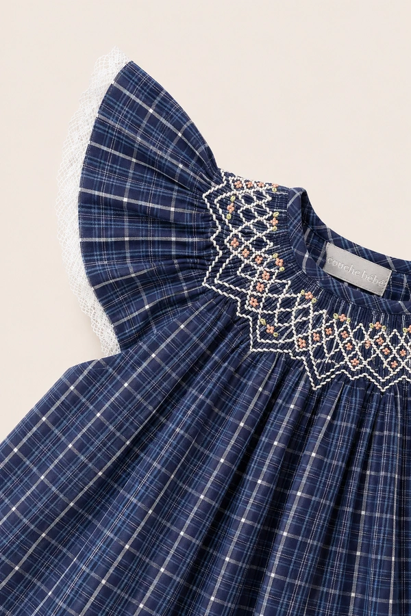 Vestido Isabel Xadrez Azul Marinho