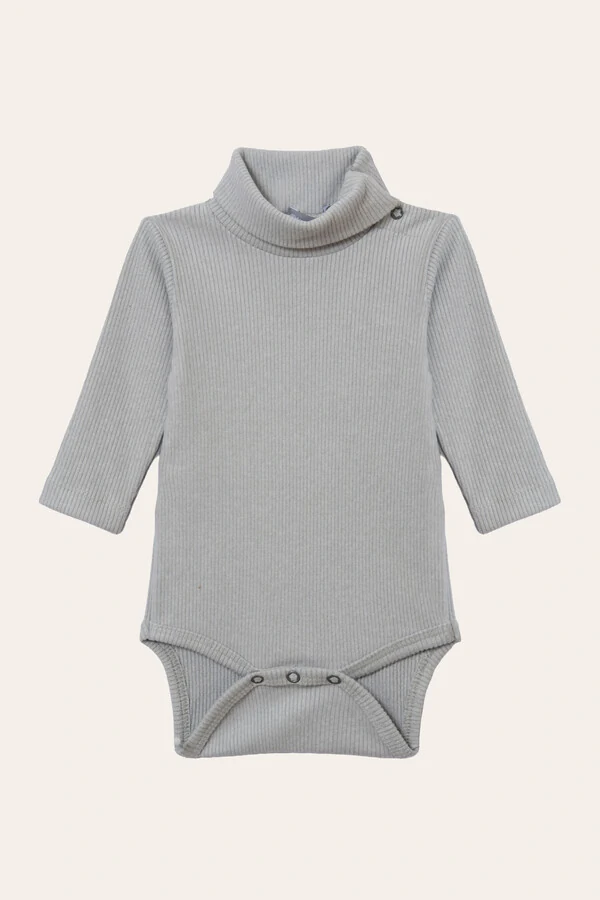 Body Canelado Gola Alta Cinza