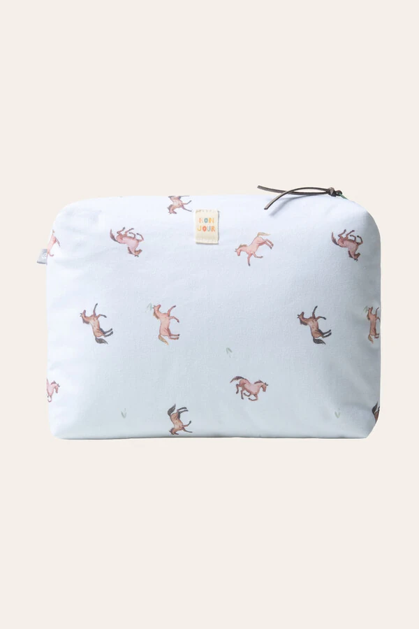 Necessaire Estampa Horses Branco Bege