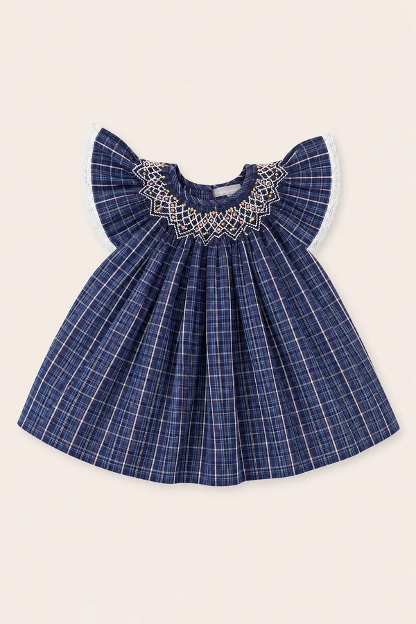 Vestido Isabel Xadrez Azul Marinho