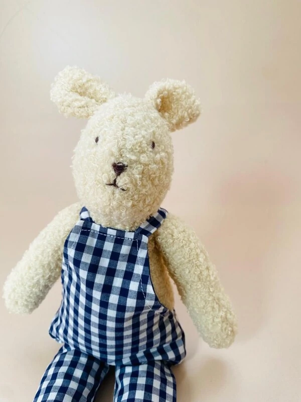 Urso Fofinho Jardineira Xadrez Azul Marinho