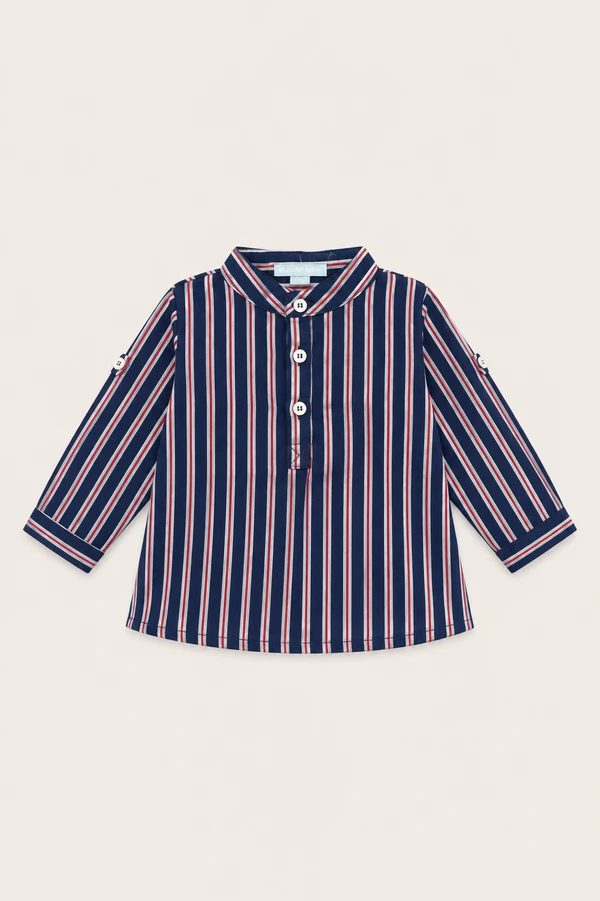Camisa Gola Padre Fio Tinto Azul Marinho Vermelho