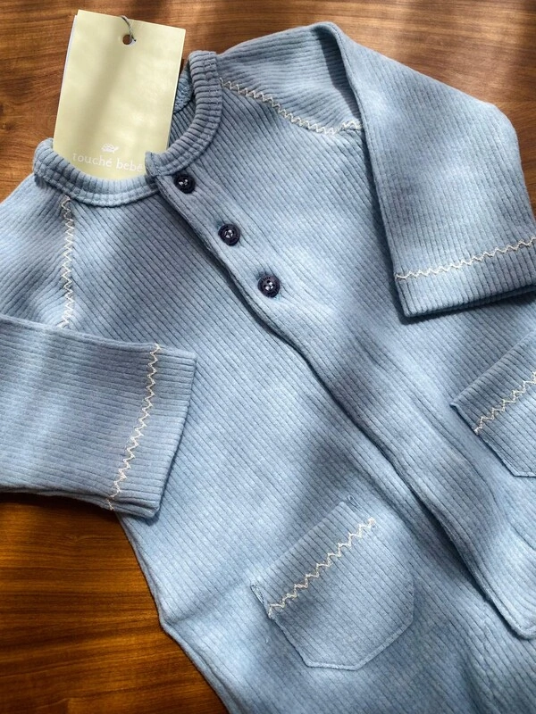 Macacão Canelado Raglan Azul Bebê