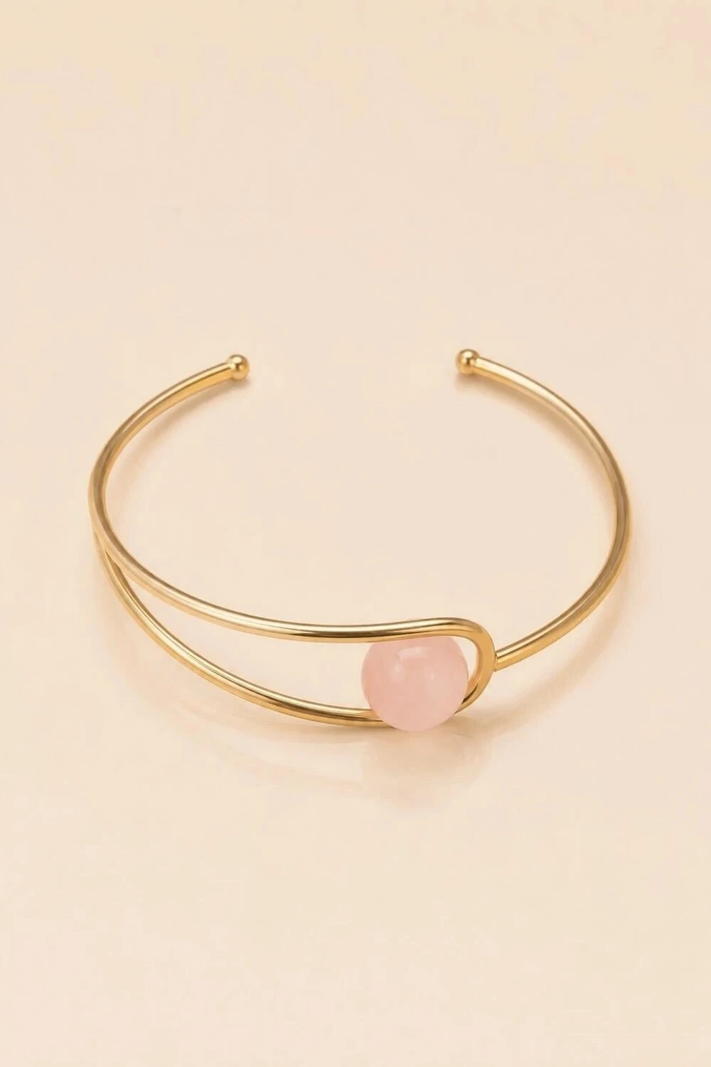 Foto Pulseira Bracelete Quartzo Rosa Banho Ouro 18K