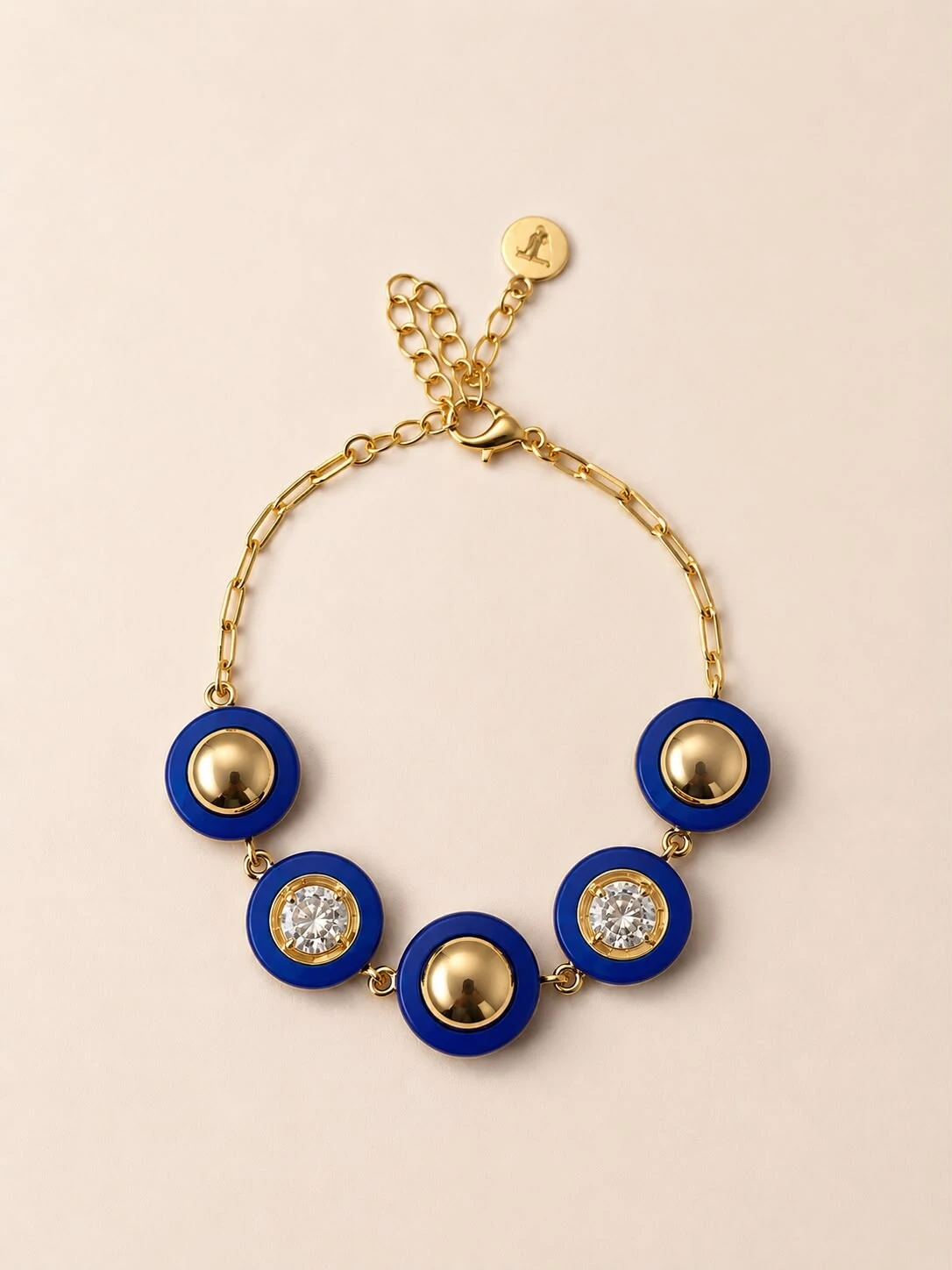 Foto Pulseira Dourada Resina Azul Zircônia Cristal