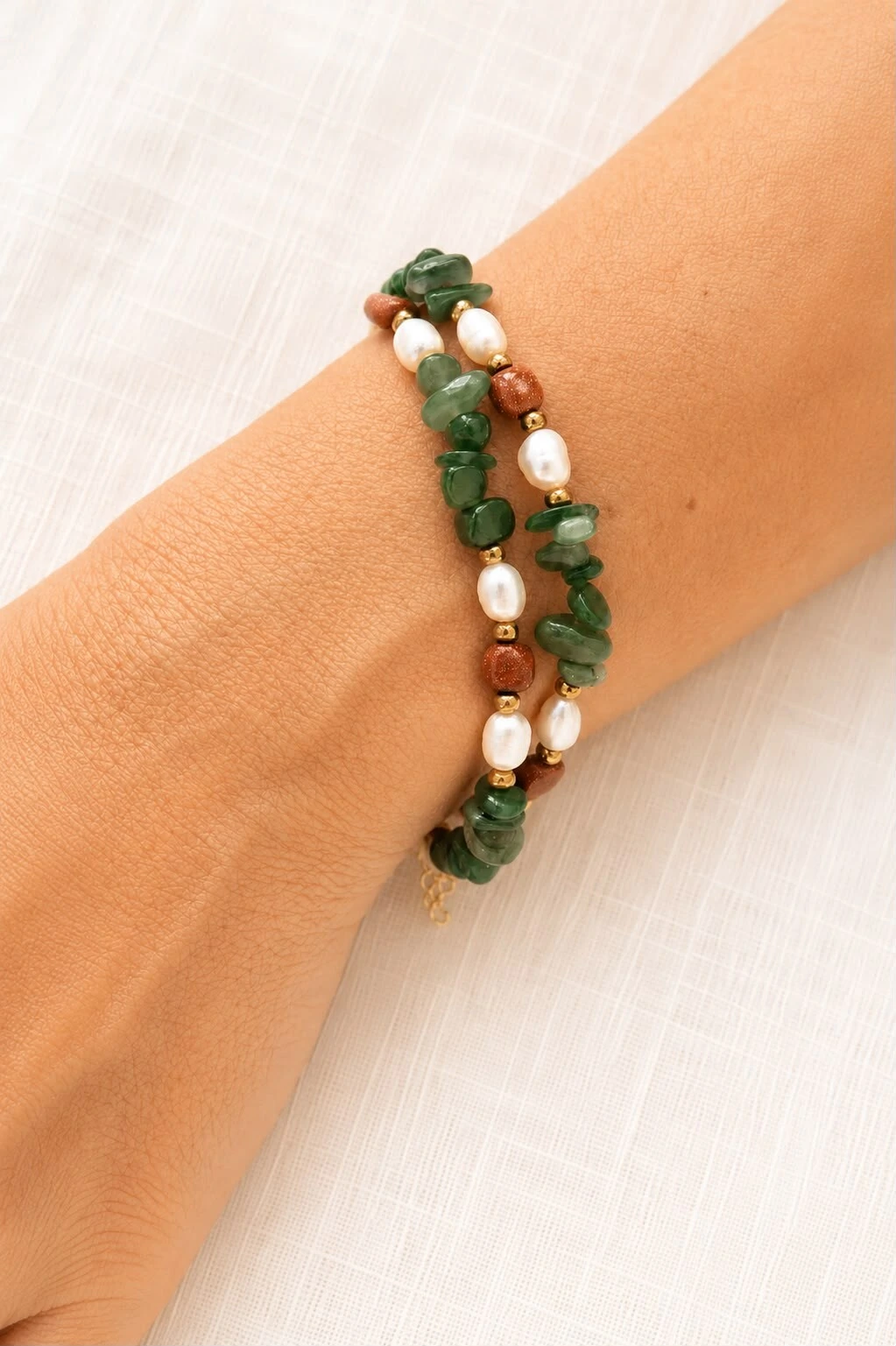Foto Pulseira Eden Jade Verde Banho Ouro 18K