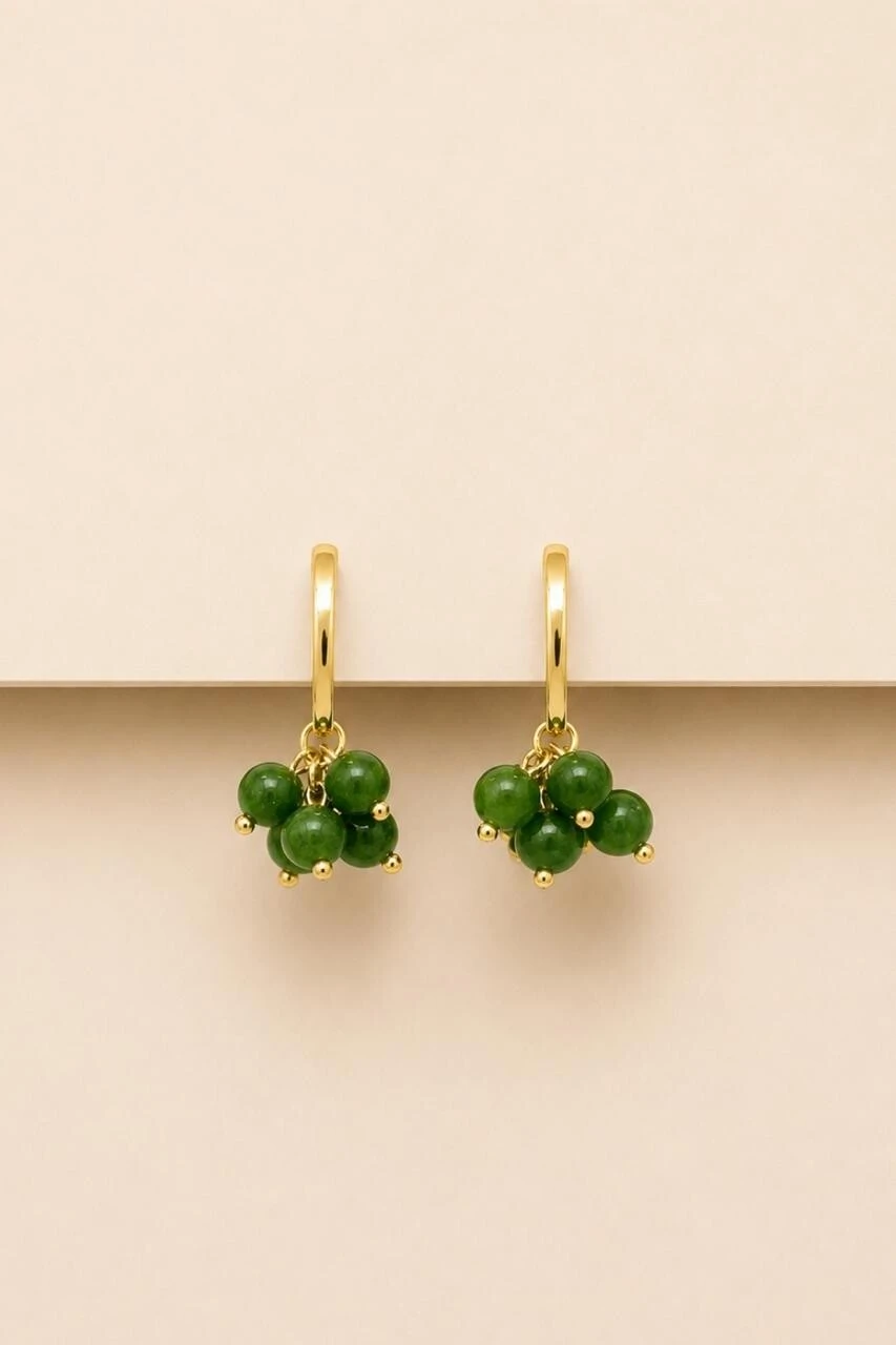 Foto Brinco Palito Cacho Verde Banho Ouro 18K
