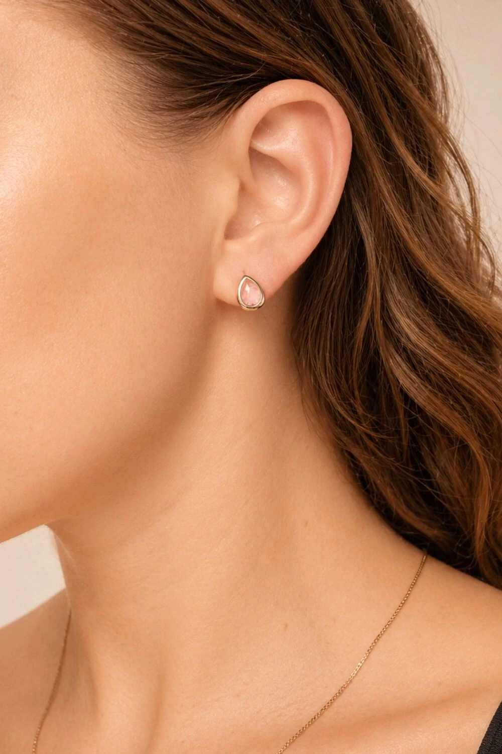Foto Brinco Gota Cristal Rosa Banho Ouro 18K