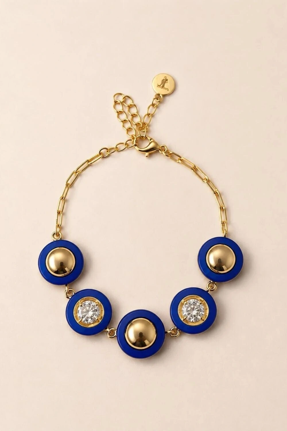 Foto Pulseira Dourada Resina Azul Zircônia Cristal