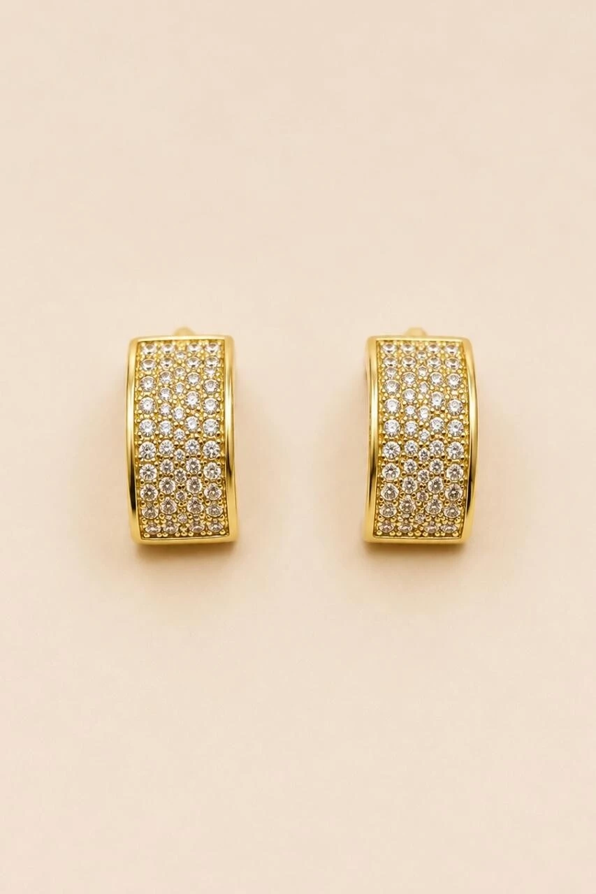 Foto Brinco Meia Argola Zircônia Banho Ouro 18K