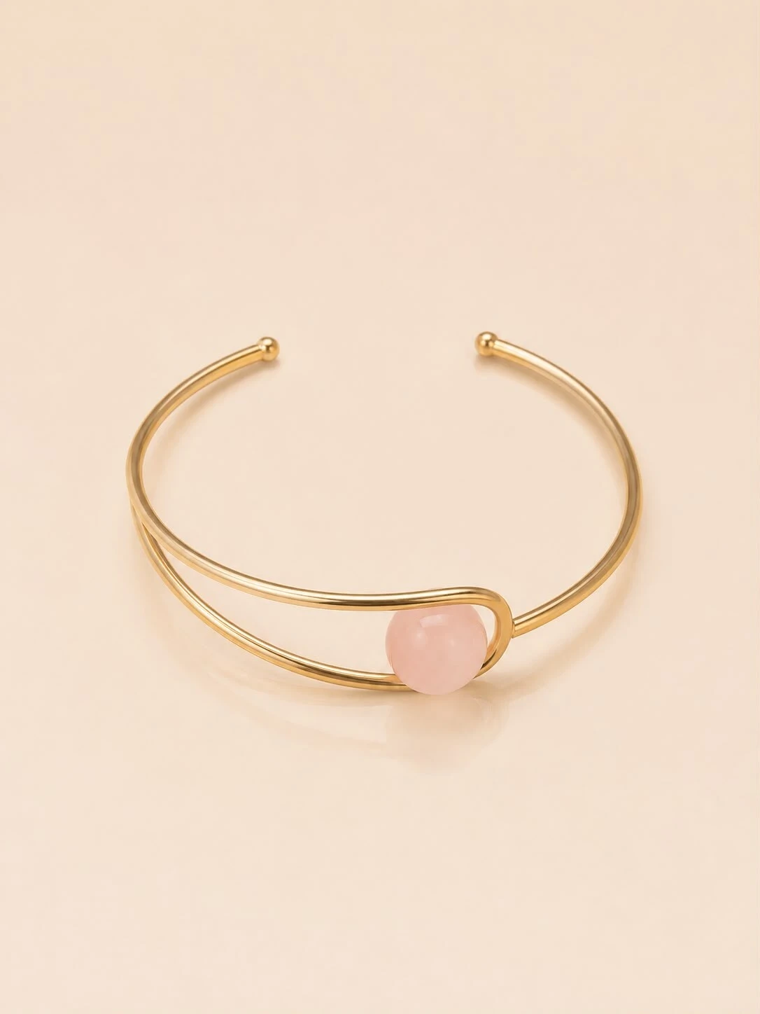Foto Pulseira Bracelete Quartzo Rosa Banho Ouro 18K