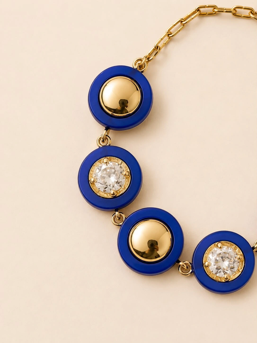 Foto Pulseira Dourada Resina Azul Zircônia Cristal