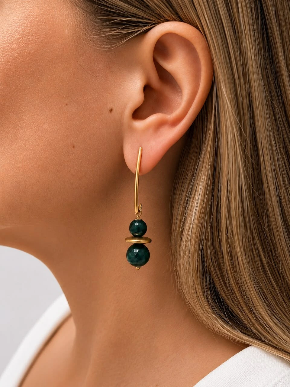 Foto Brinco Ayla Jade Verde Banho Ouro 18K