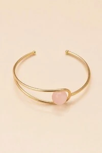 Pulseira Bracelete Quartzo Rosa Banho Ouro 18K