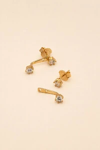 Brinco Dupla Zircônia Banho Ouro 18K
