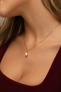 Pingente Duplo Pérola Natural banho Ouro 18K