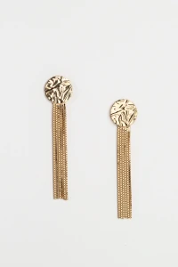 Brinco Placa Franja Banho Ouro 18K