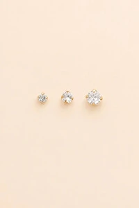 Brinco Trio Zircônia Banho Ouro 18K