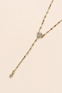 Colar Gravata Zircônia Cristal banho Ouro 18K